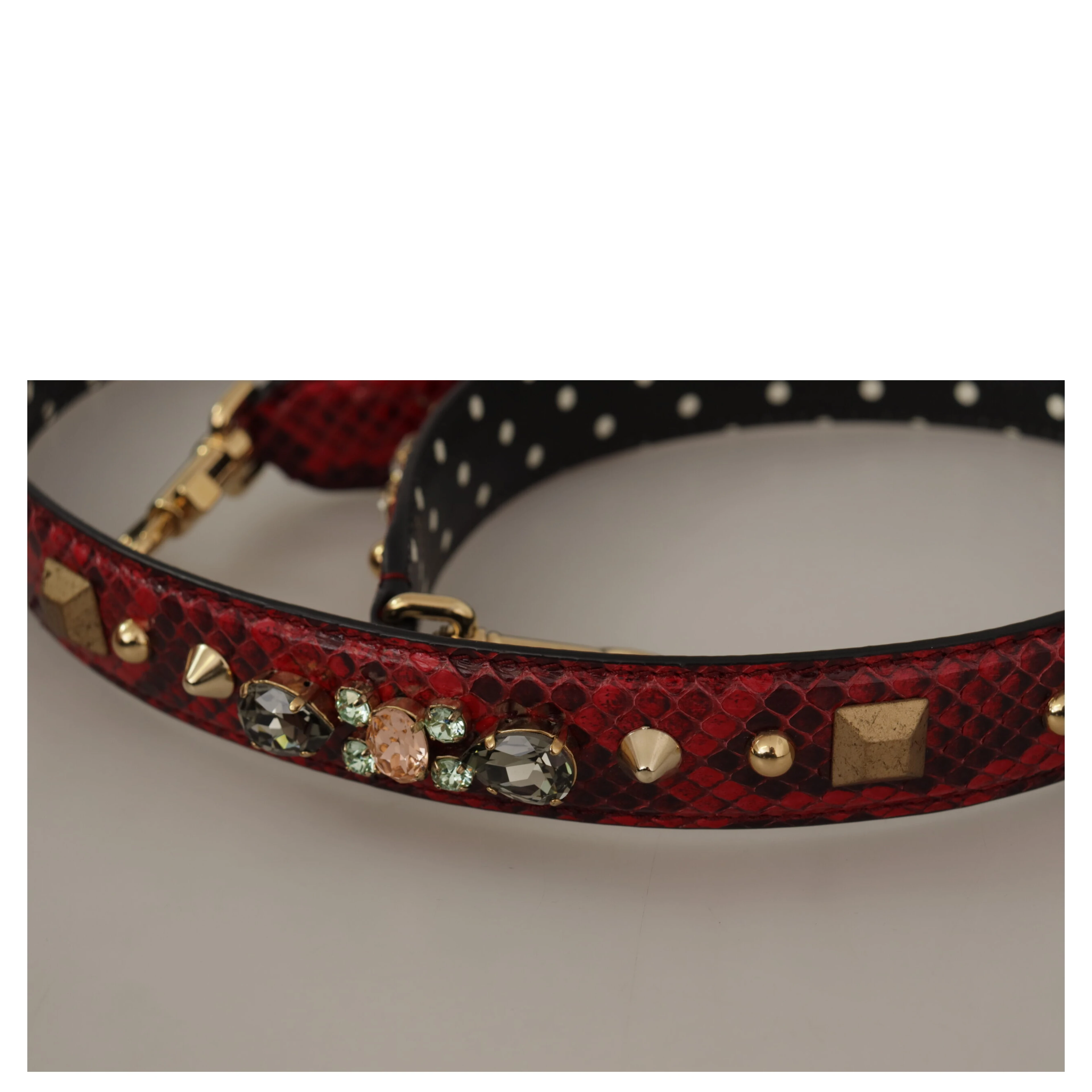 Red Python Leather Crystals Reversible Shoulder Strap