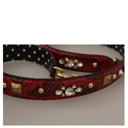Red Python Leather Crystals Reversible Shoulder Strap