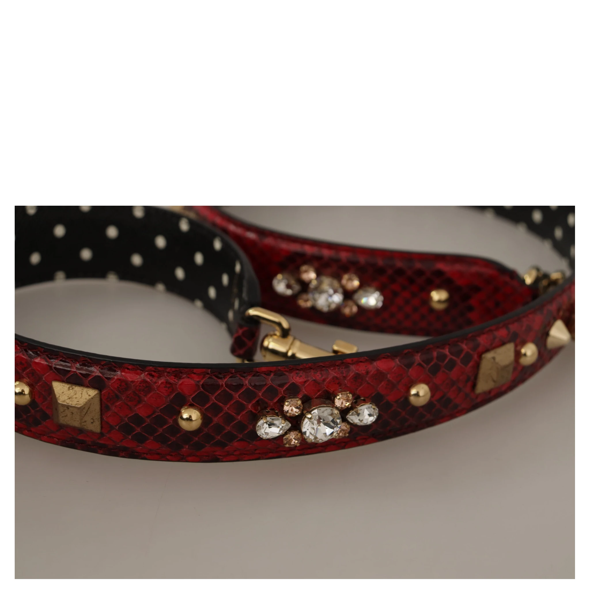 Red Python Leather Crystals Reversible Shoulder Strap