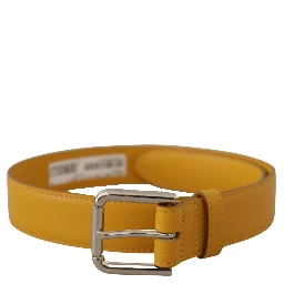Yellow Leather Silver Tone Logo Metal Buckle Belt