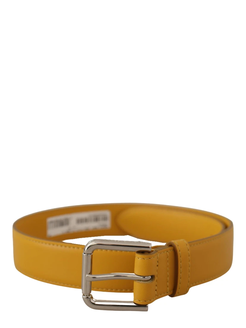 Yellow Leather Silver Tone Logo Metal Buckle Belt