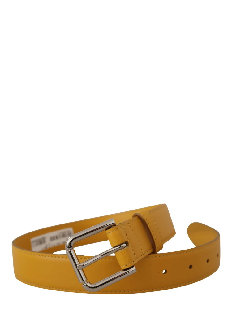 Yellow Leather Silver Tone Logo Metal Buckle Belt alternative