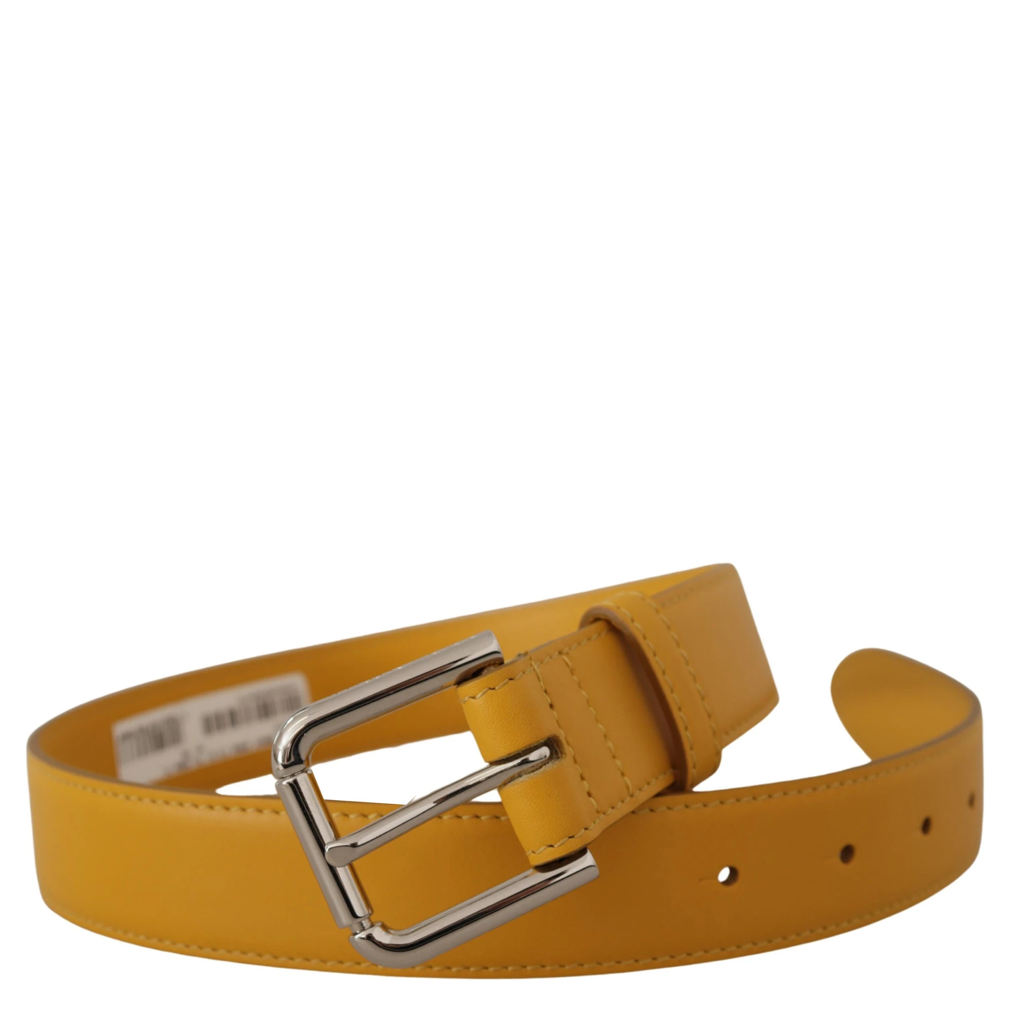 Yellow Leather Silver Tone Logo Metal Buckle Belt
