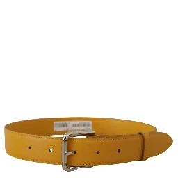 Yellow Leather Silver Tone Logo Metal Buckle Belt