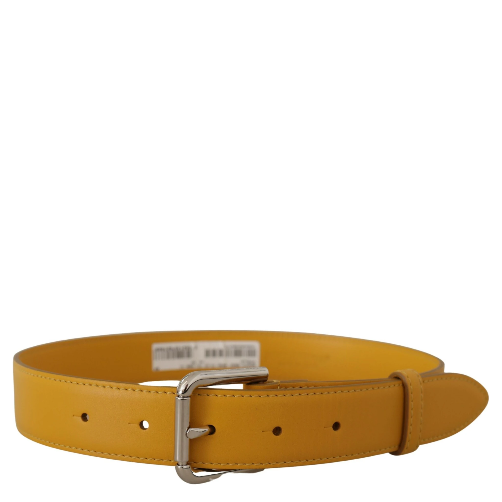 Yellow Leather Silver Tone Logo Metal Buckle Belt