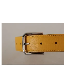 Yellow Leather Silver Tone Logo Metal Buckle Belt