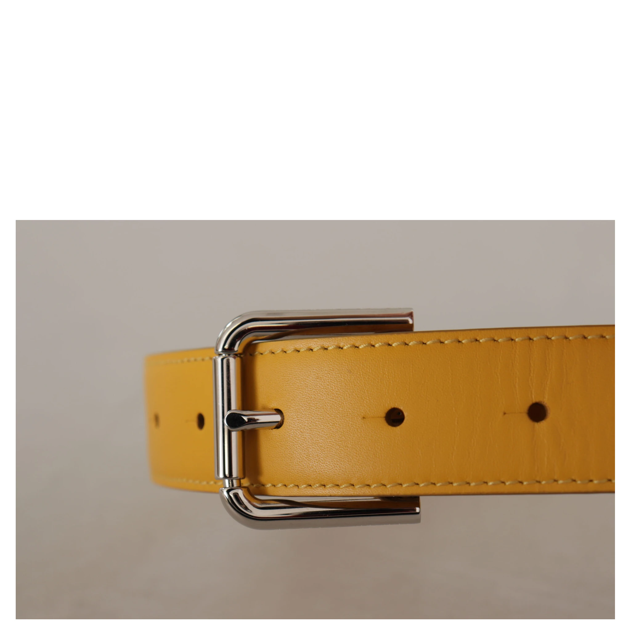 Yellow Leather Silver Tone Logo Metal Buckle Belt