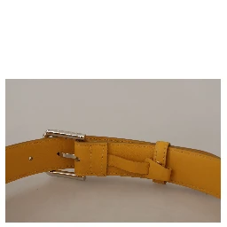 Yellow Leather Silver Tone Logo Metal Buckle Belt
