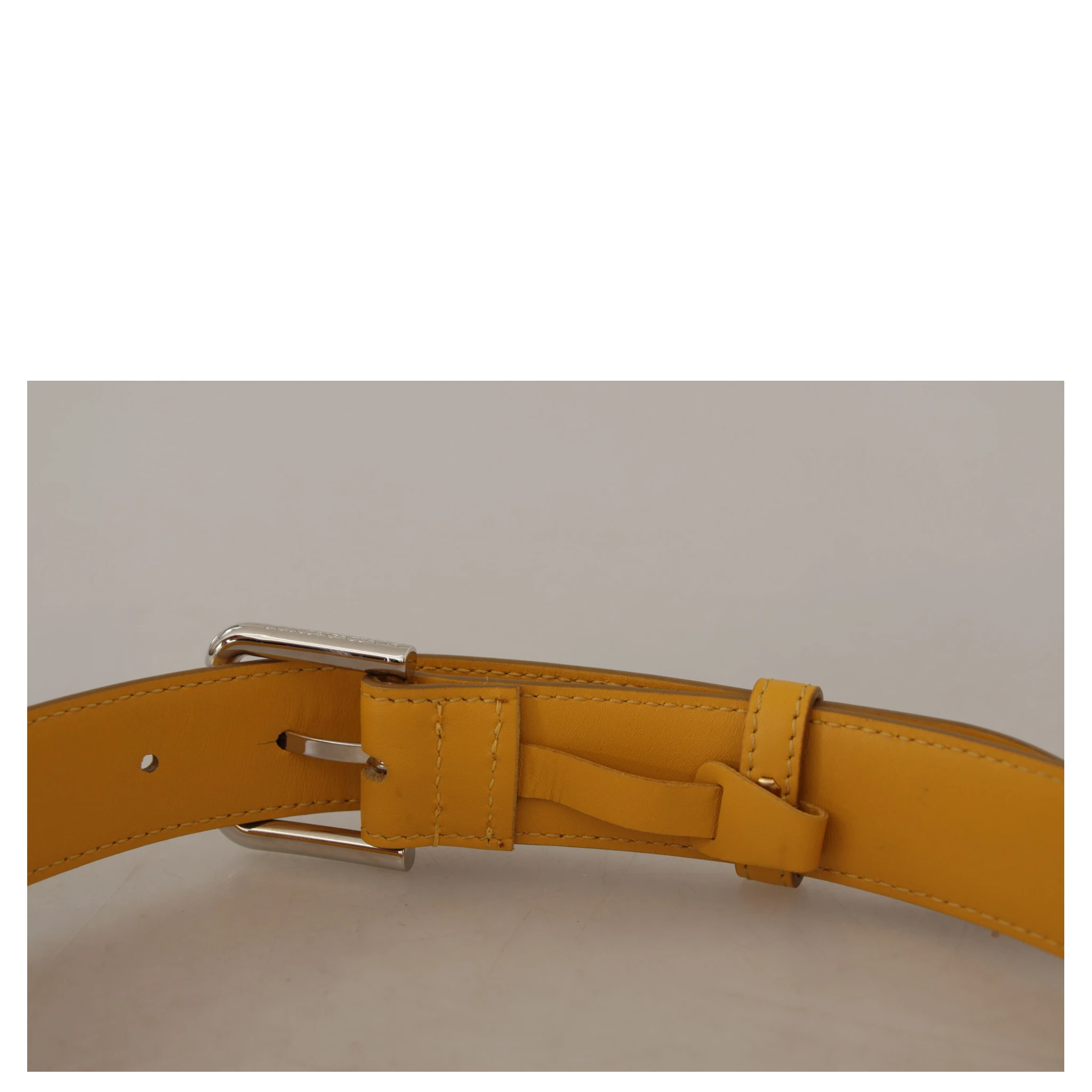 Yellow Leather Silver Tone Logo Metal Buckle Belt