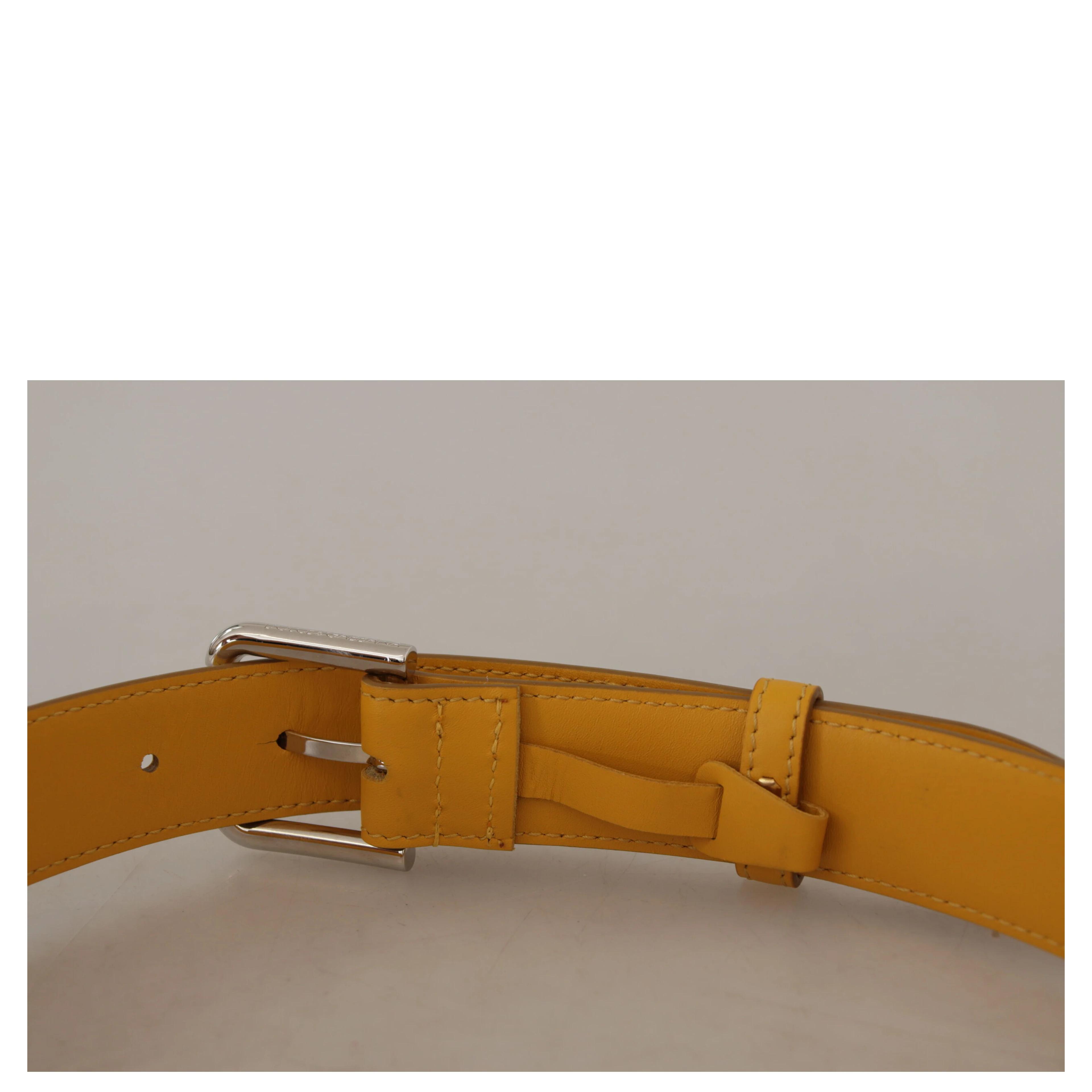 Yellow Leather Silver Tone Logo Metal Buckle Belt