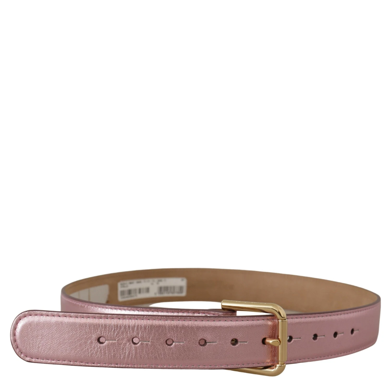 Metallic Pink Polished Leather Logo Metal Buckle Belt