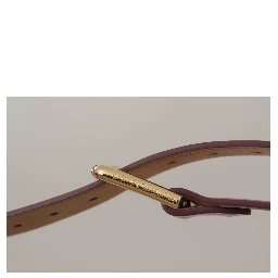 Metallic Pink Polished Leather Logo Metal Buckle Belt