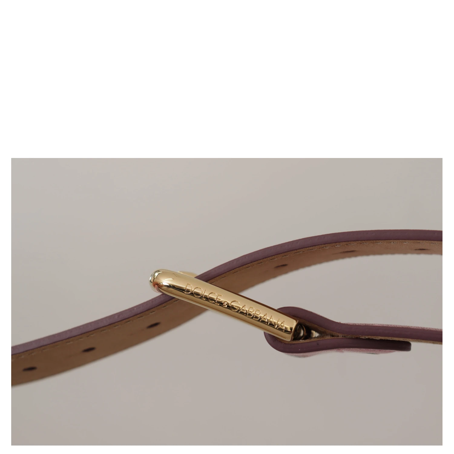 Metallic Pink Polished Leather Logo Metal Buckle Belt
