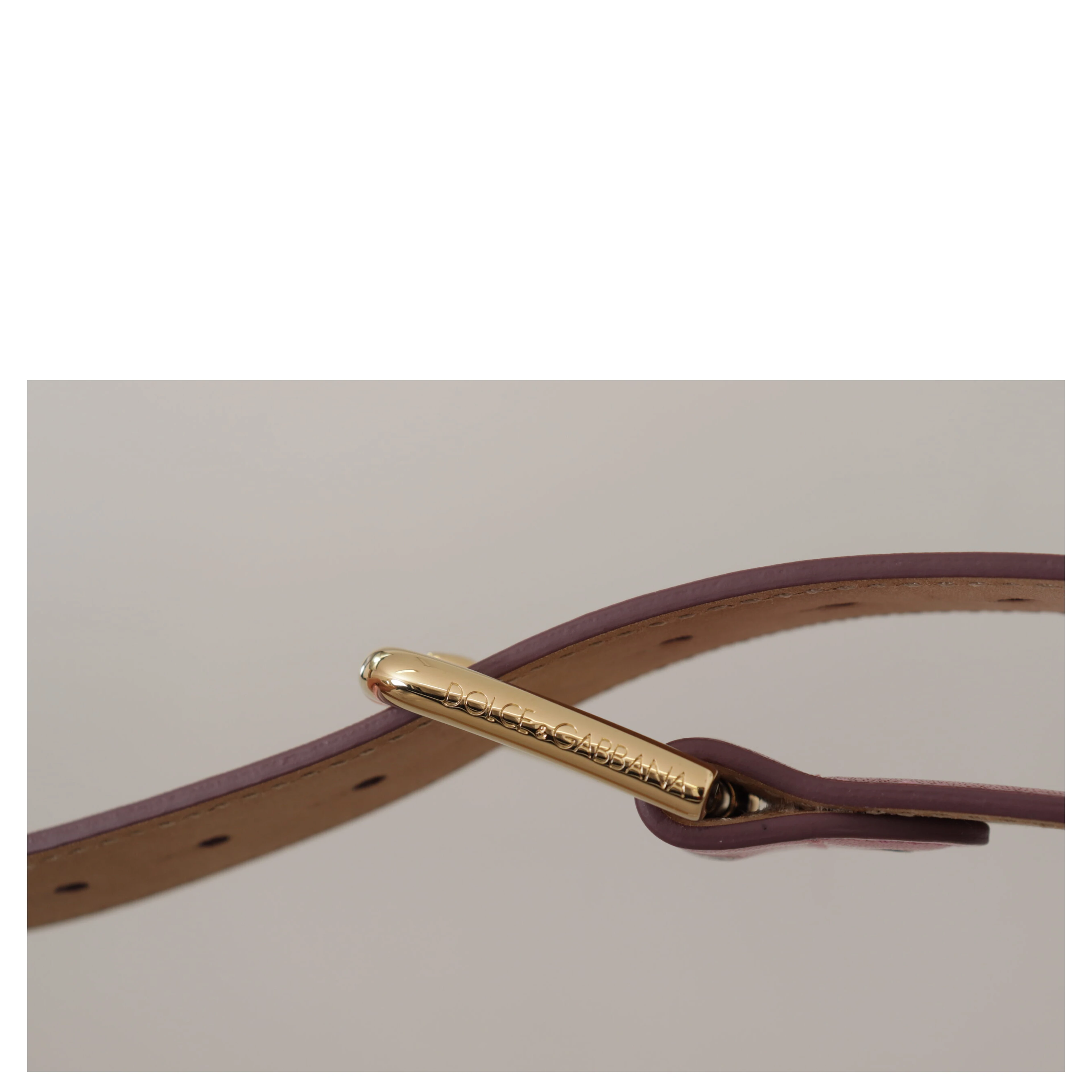 Metallic Pink Polished Leather Logo Metal Buckle Belt