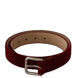 Red Velvet Silver Logo Engraved Metal Buckle Belt