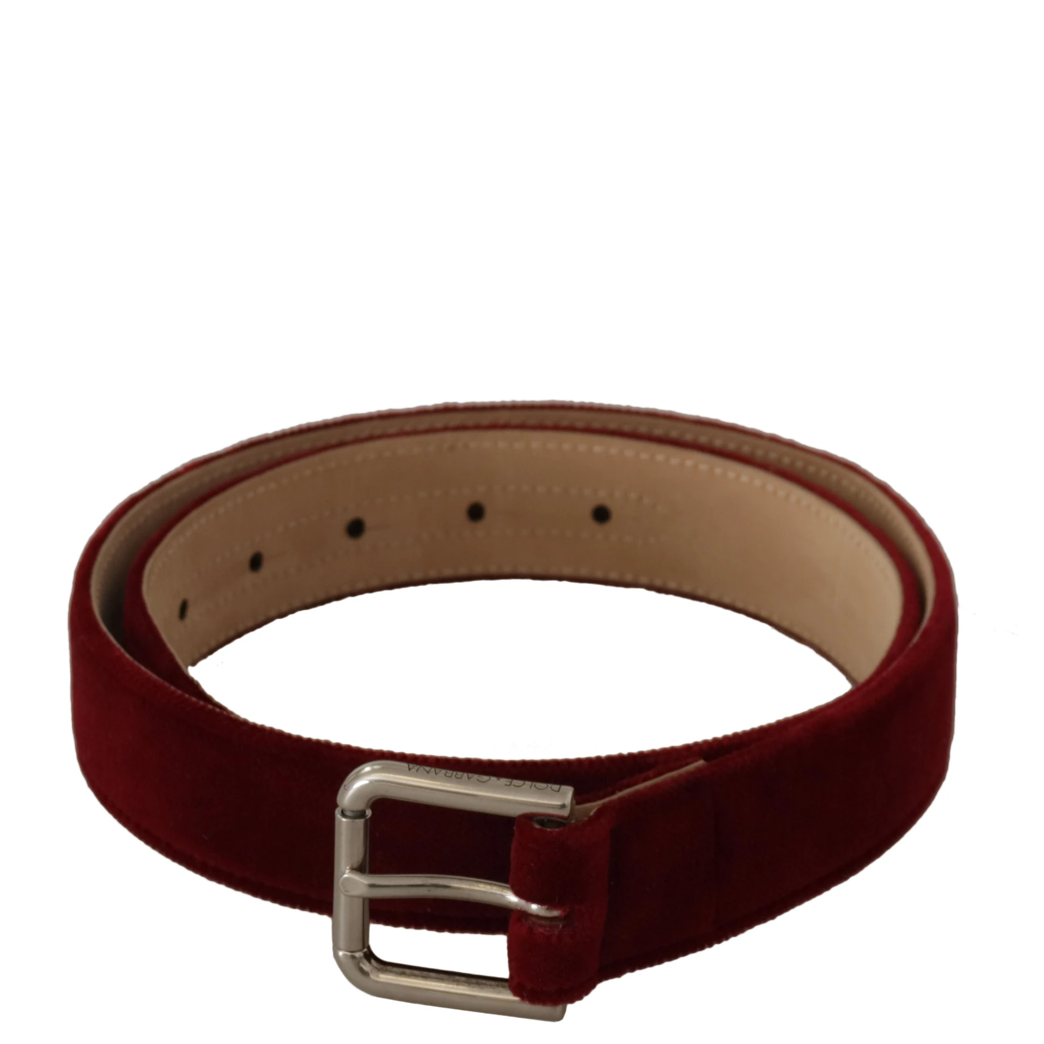 Red Velvet Silver Logo Engraved Metal Buckle Belt