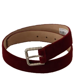 Red Velvet Silver Logo Engraved Metal Buckle Belt