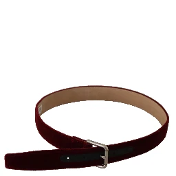 Red Velvet Silver Logo Engraved Metal Buckle Belt
