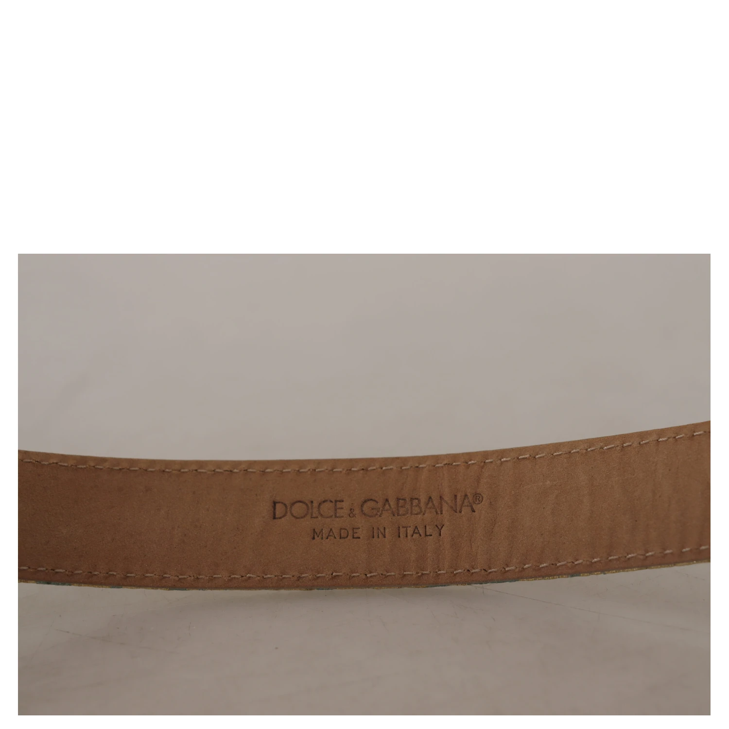 Blue Leather Jacquard Embossed Gold Metal Buckle Belt