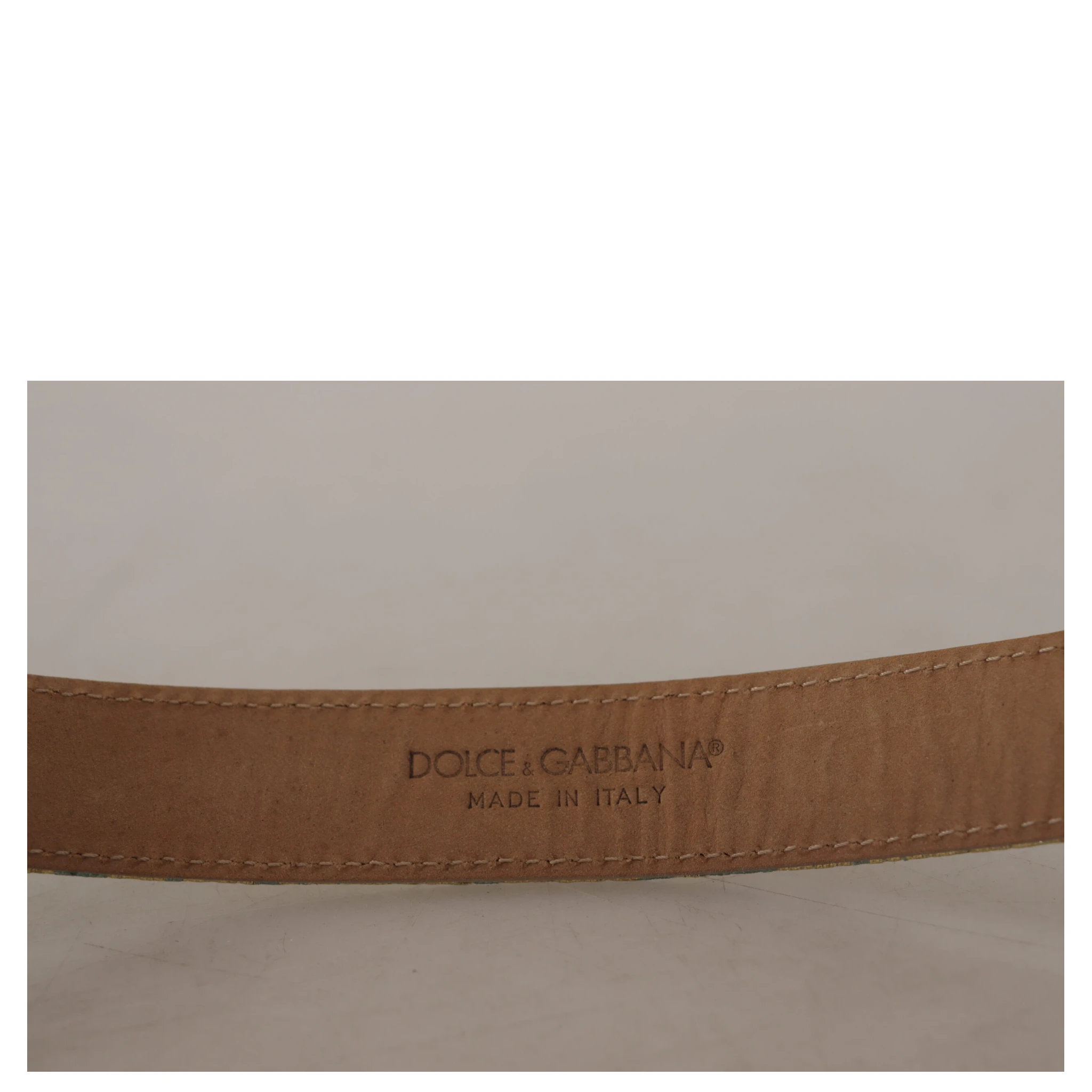 Blue Leather Jacquard Embossed Gold Metal Buckle Belt