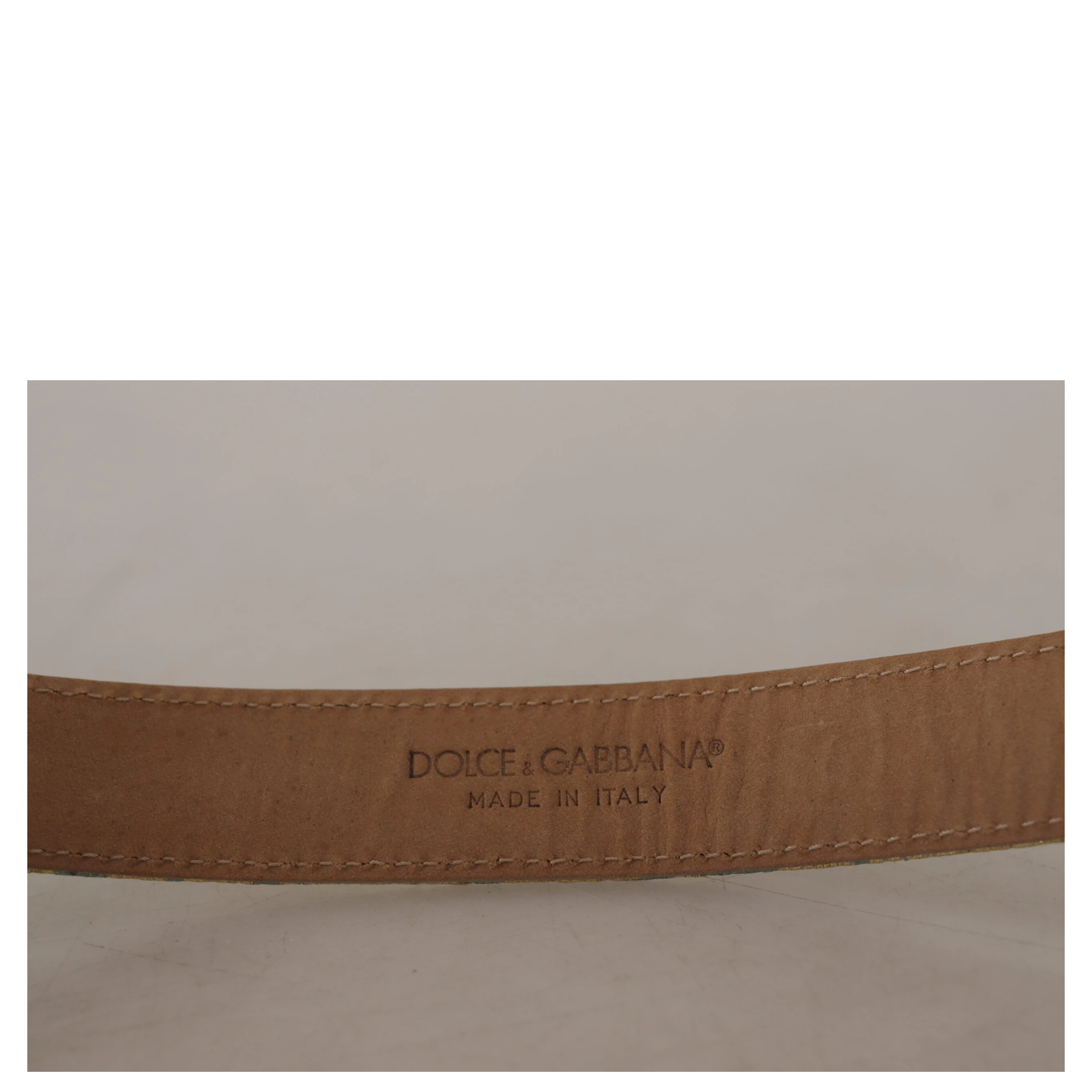 Blue Leather Jacquard Embossed Gold Metal Buckle Belt