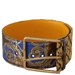 Blue Floral Patchwork Leather Wide Waist Buckle Belt