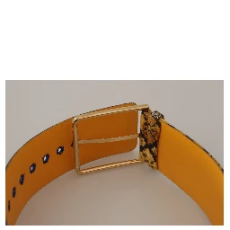 Blue Floral Patchwork Leather Wide Waist Buckle Belt