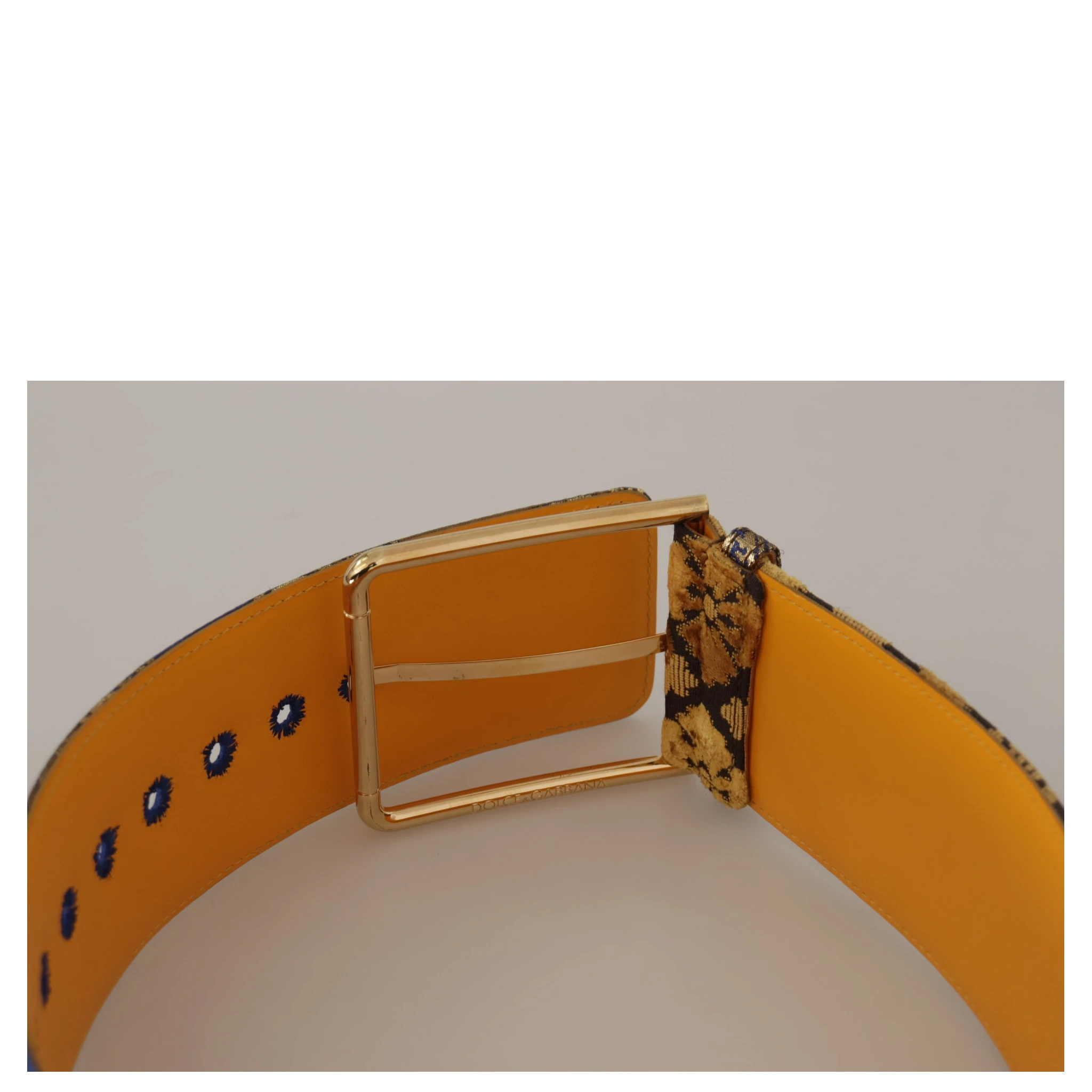 Blue Floral Patchwork Leather Wide Waist Buckle Belt