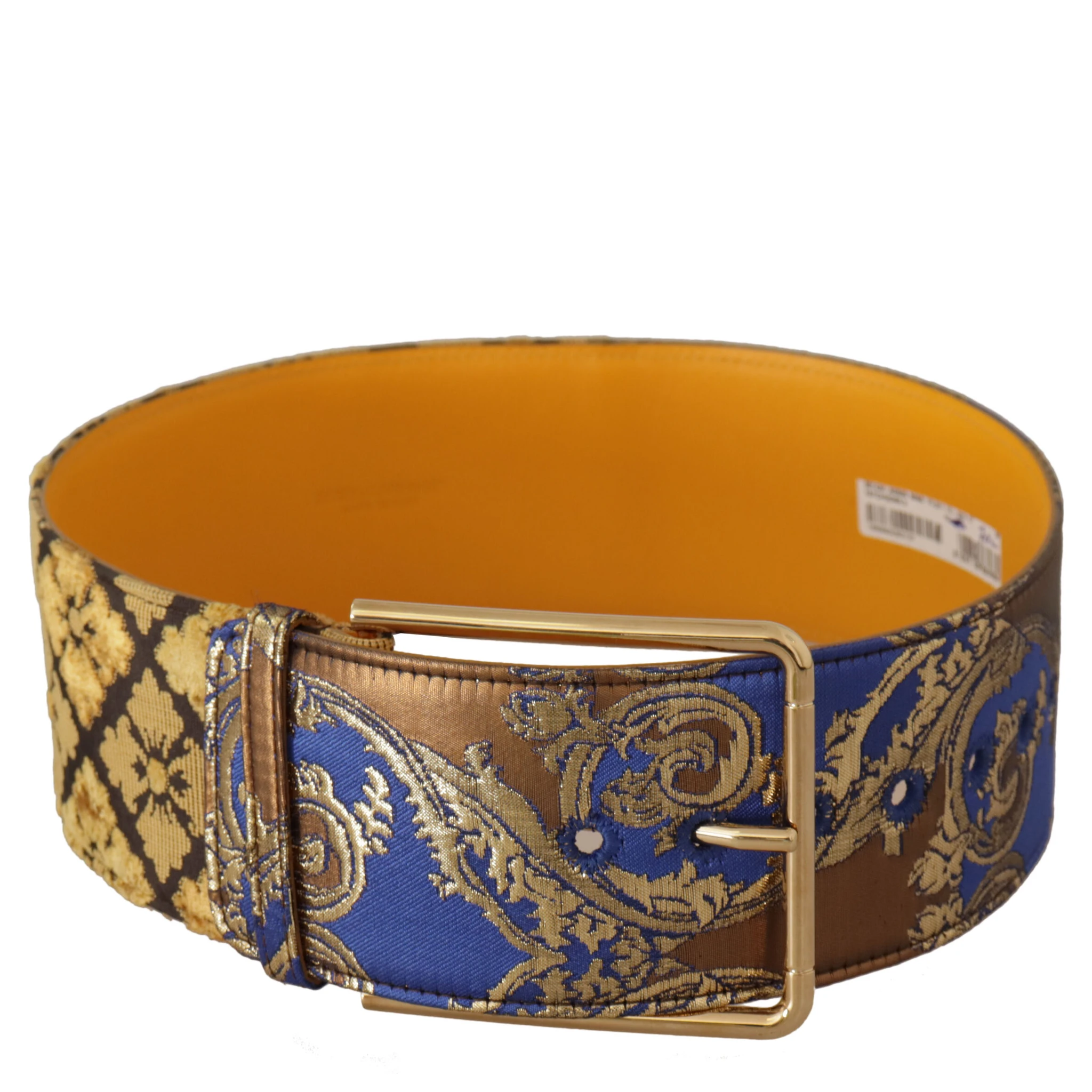 Blue Floral Patchwork Leather Wide Waist Buckle Belt