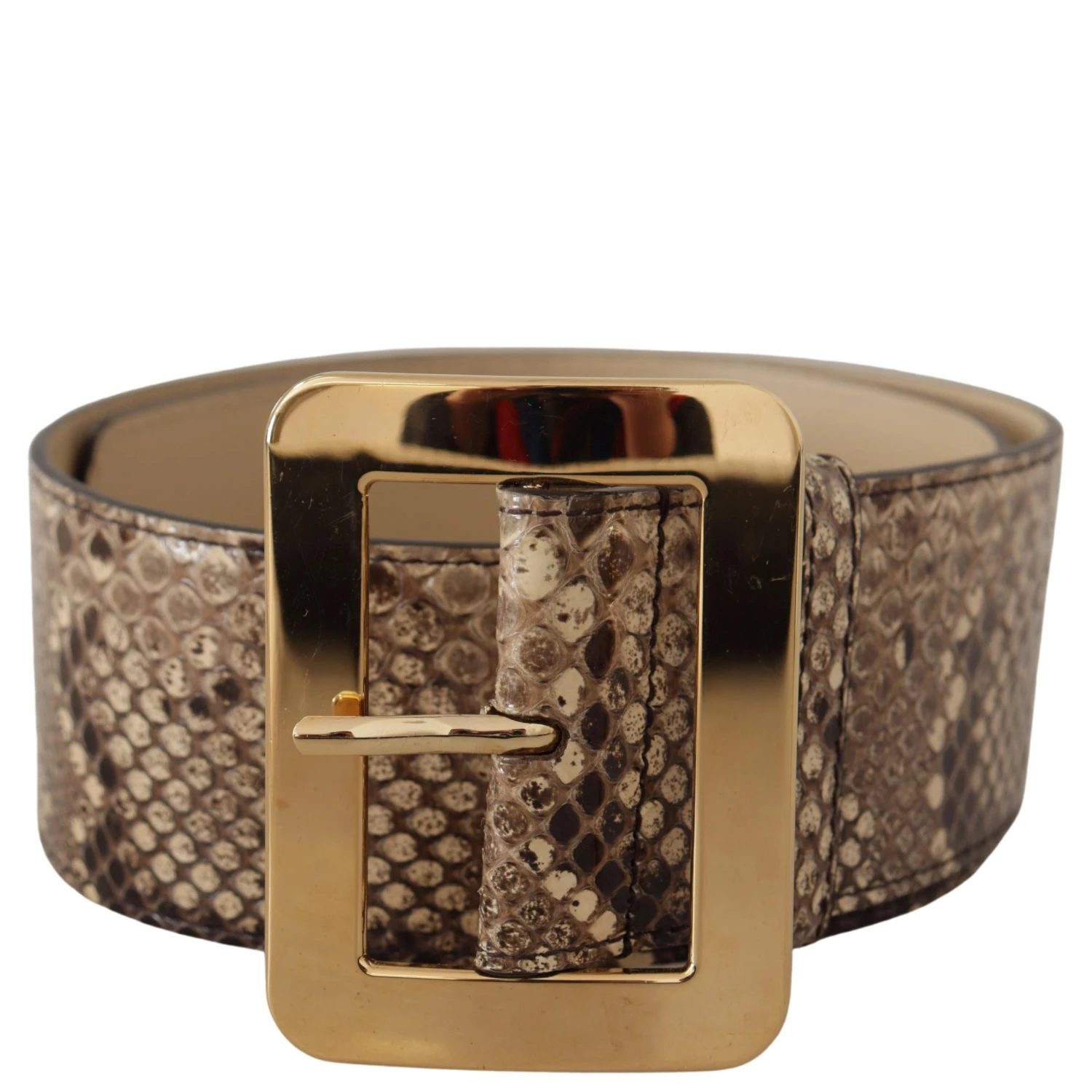Brown Exotic Wide Waist Leather Gold Metal Buckle Belt