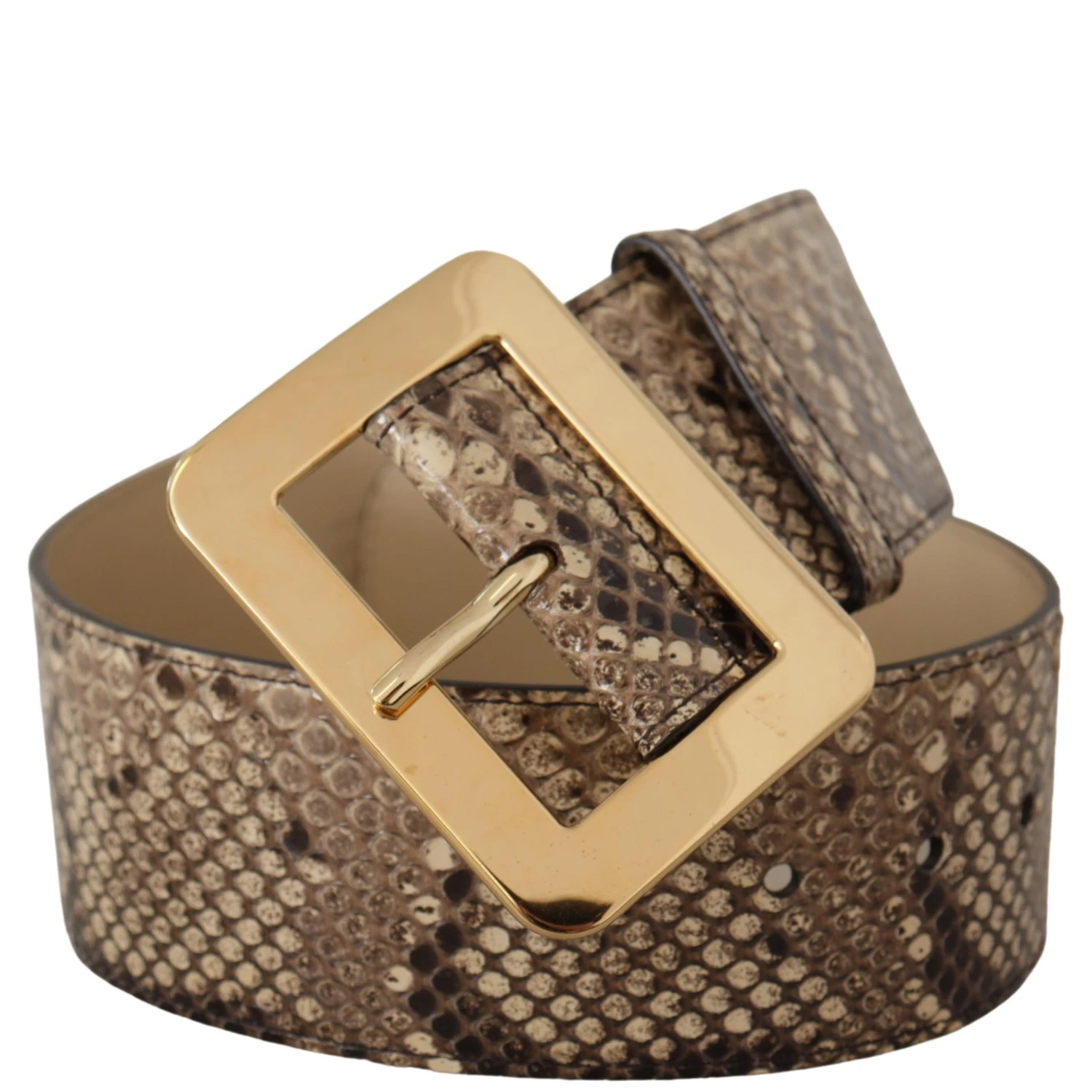 Brown Exotic Wide Waist Leather Gold Metal Buckle Belt