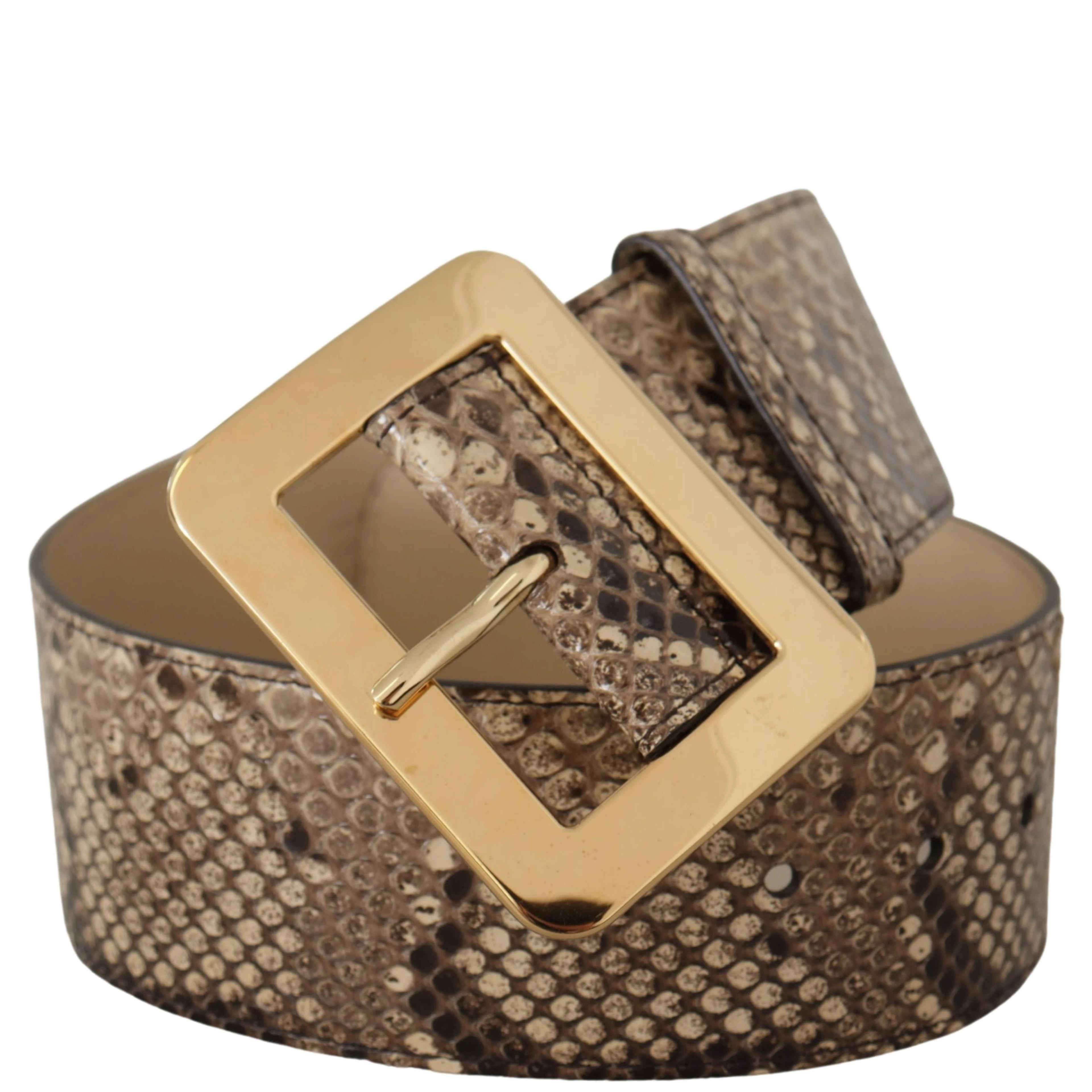 Brown Exotic Wide Waist Leather Gold Metal Buckle Belt