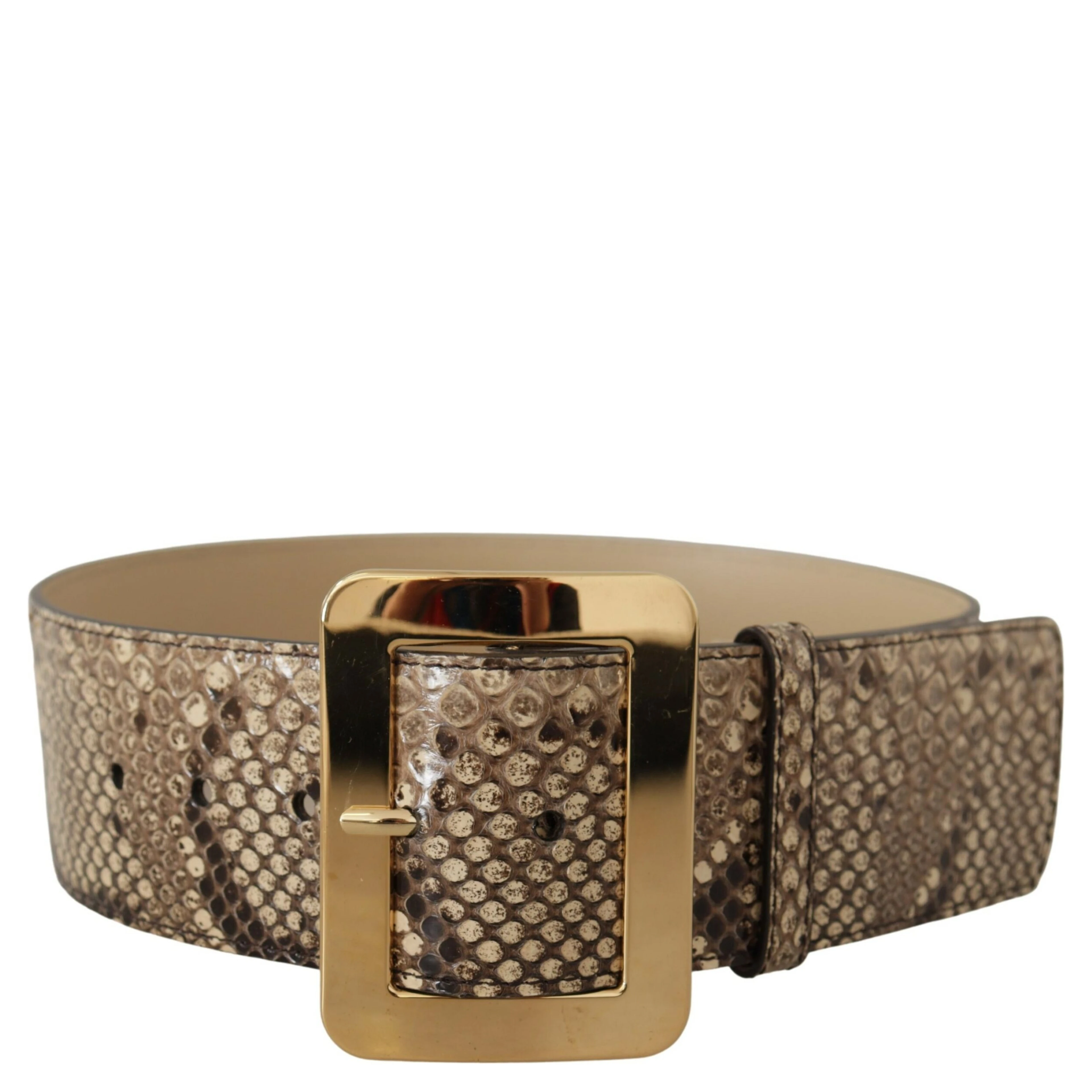 Brown Exotic Wide Waist Leather Gold Metal Buckle Belt