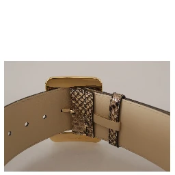 Brown Exotic Wide Waist Leather Gold Metal Buckle Belt