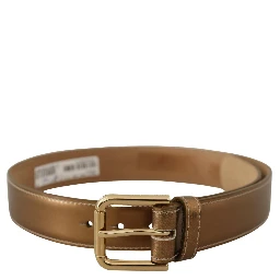 Bronze Calf Leather Gold Logo Waist Buckle Belt