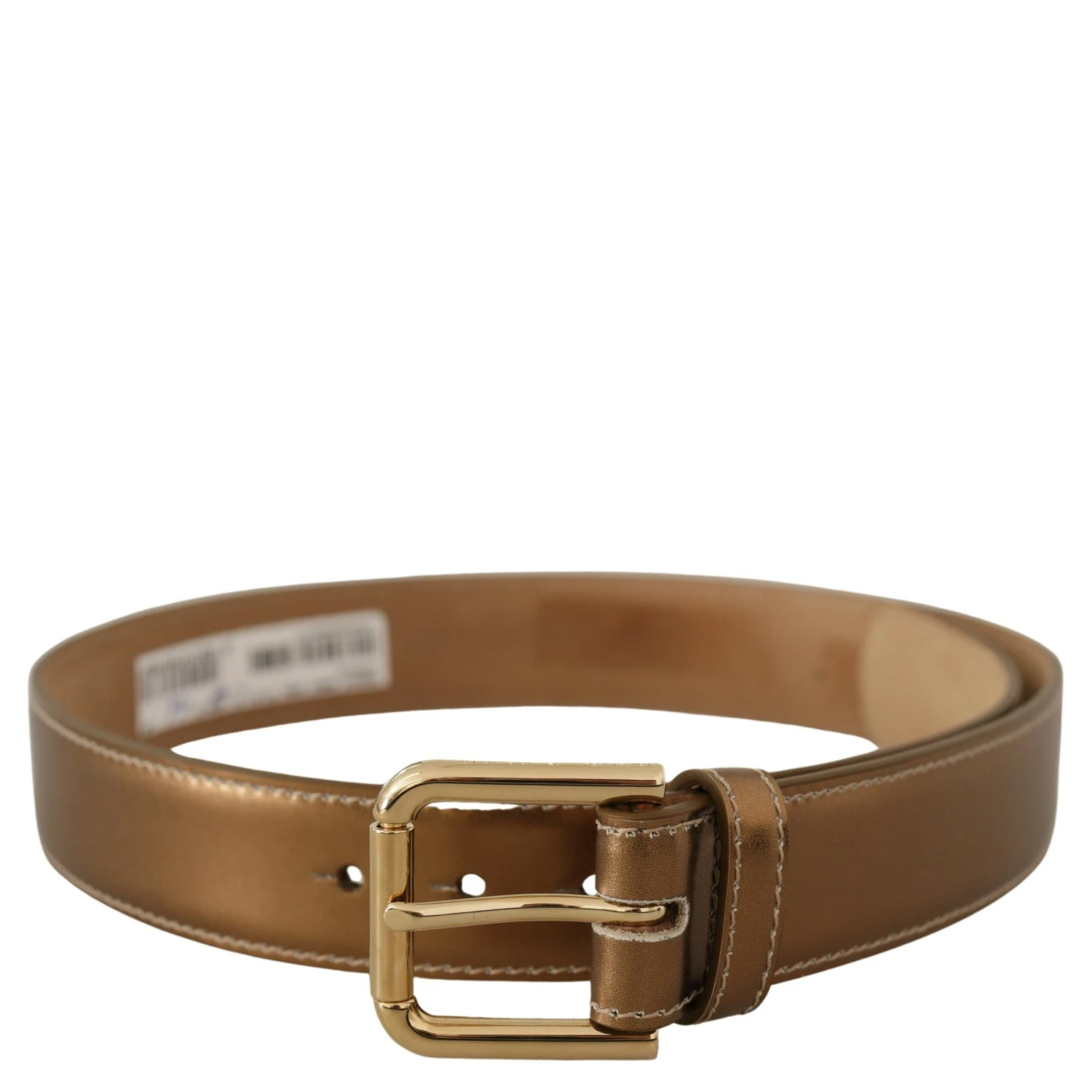 Bronze Calf Leather Gold Logo Waist Buckle Belt