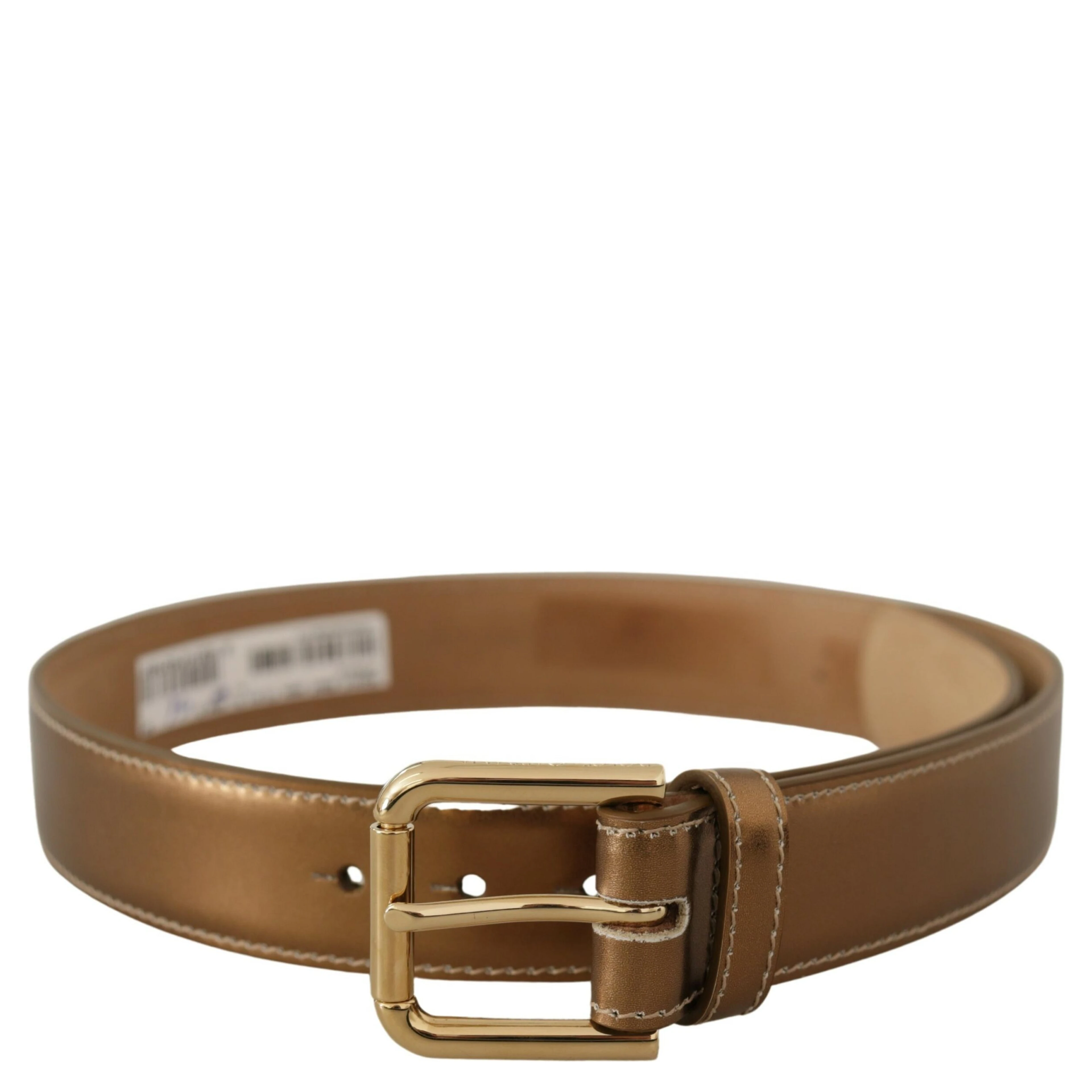 Bronze Calf Leather Gold Logo Waist Buckle Belt
