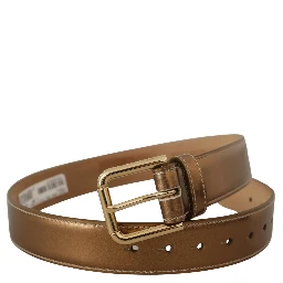 Bronze Calf Leather Gold Logo Waist Buckle Belt