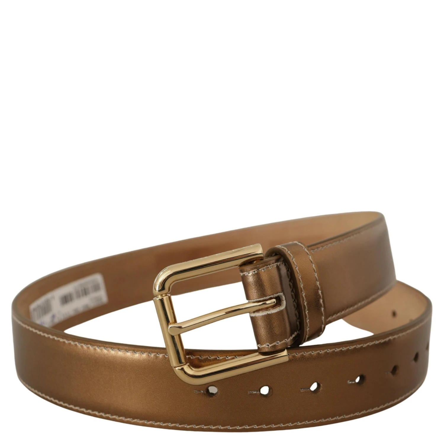 Bronze Calf Leather Gold Logo Waist Buckle Belt