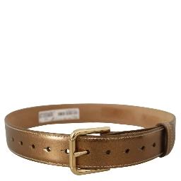 Bronze Calf Leather Gold Logo Waist Buckle Belt