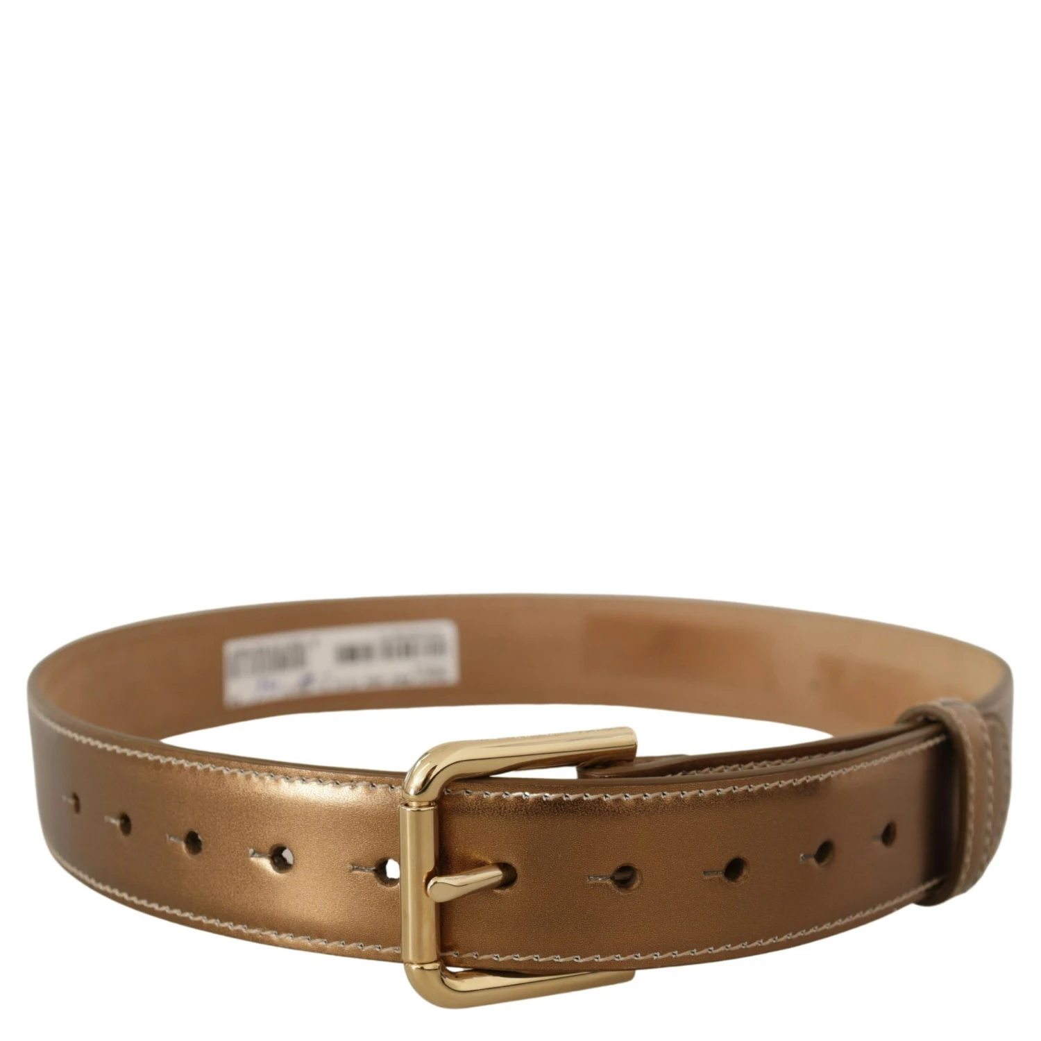 Bronze Calf Leather Gold Logo Waist Buckle Belt