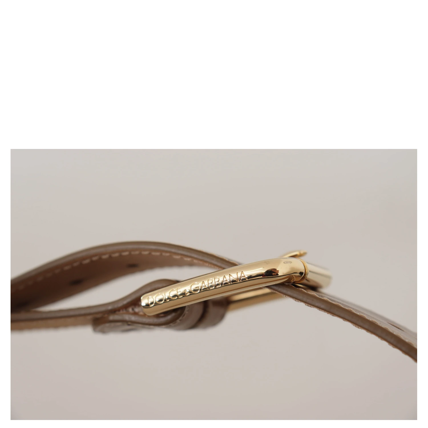 Bronze Calf Leather Gold Logo Waist Buckle Belt