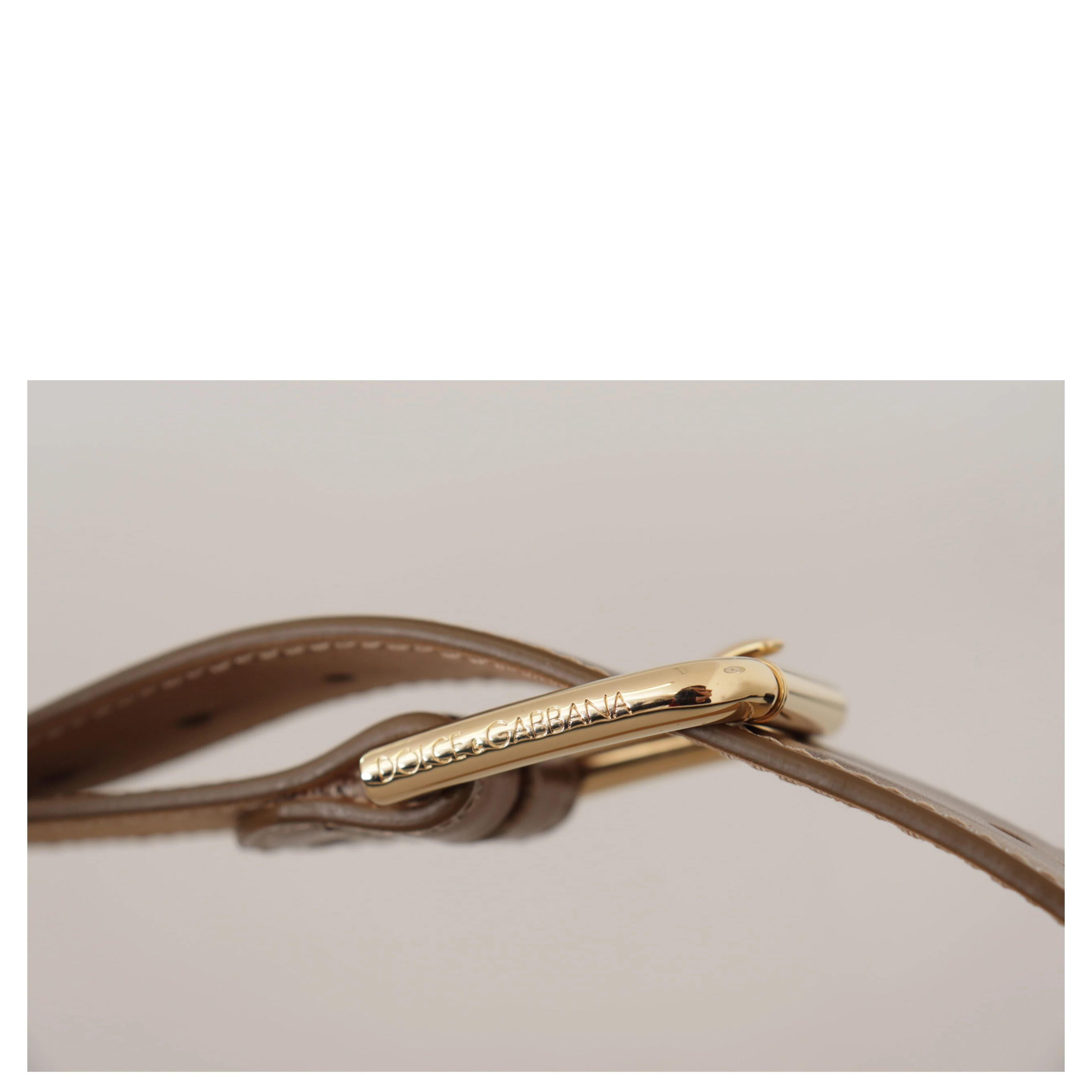 Bronze Calf Leather Gold Logo Waist Buckle Belt