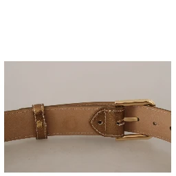 Bronze Calf Leather Gold Logo Waist Buckle Belt