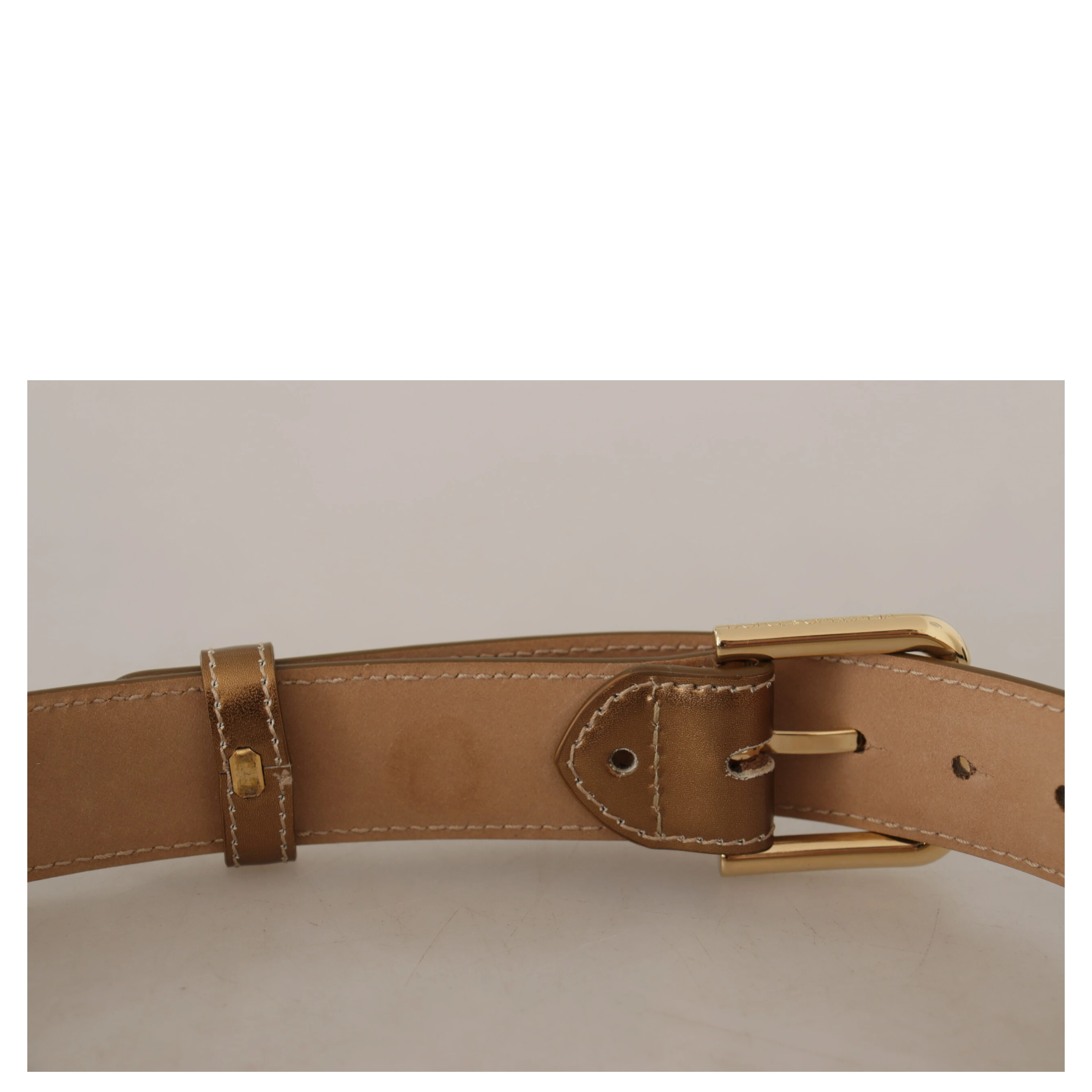 Bronze Calf Leather Gold Logo Waist Buckle Belt
