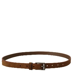Brown Logo Engraved Metal Waist Buckle Belt