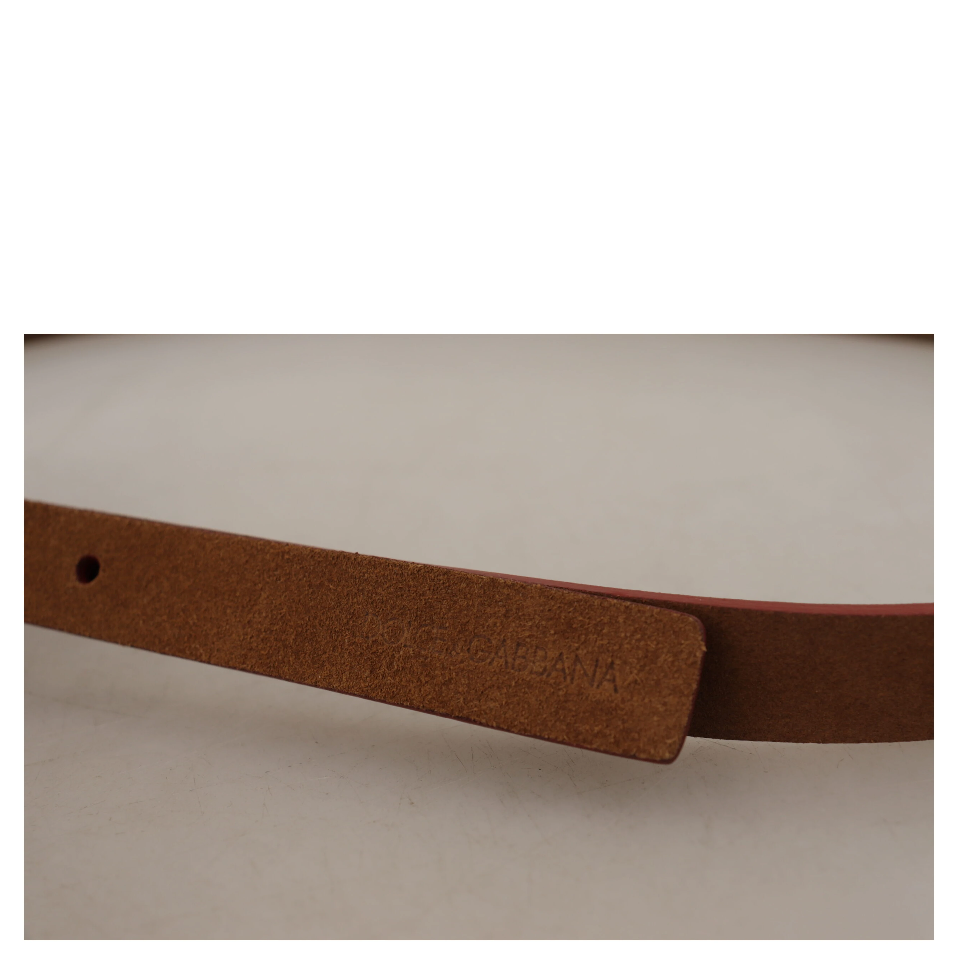 Brown Logo Engraved Metal Waist Buckle Belt