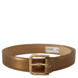 Bronze Leather Gold Logo Engraved Waist Buckle Belt