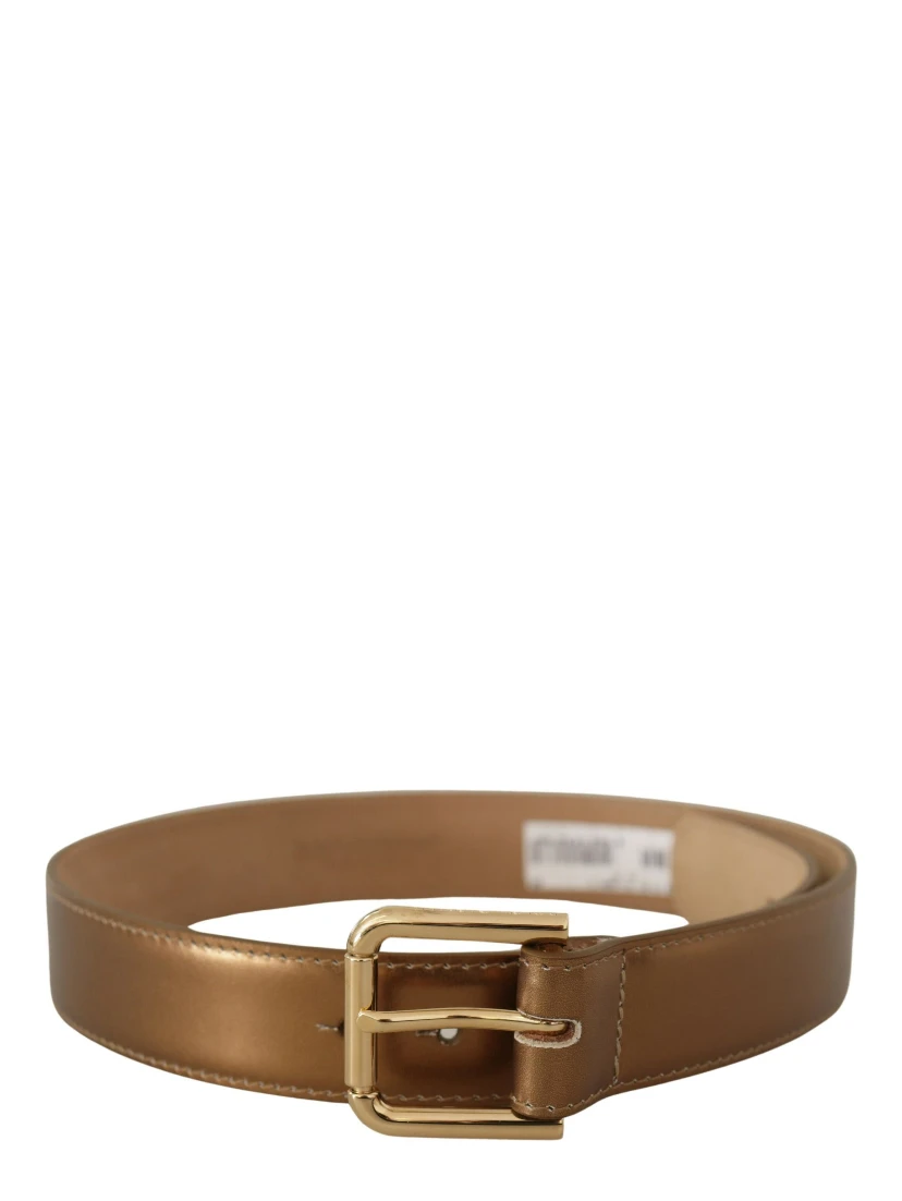 Bronze Leather Gold Logo Engraved Waist Buckle Belt
