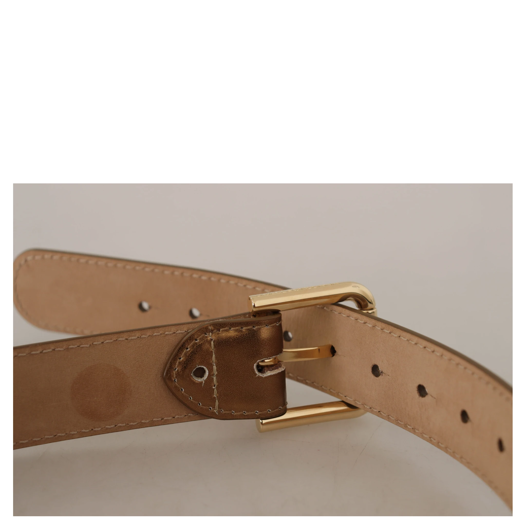 Bronze Leather Gold Logo Engraved Waist Buckle Belt